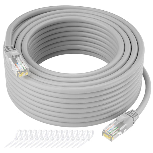 Cat5e Ethernet Cable 150 FT, Long Cat 5e Internet Cable, Grey Snagless Patch Cord, Flexible, Network, LAN, PoE, Standard RJ45 Connector for PC, Server, Router, Modem, TV, PS5 - with 15 Cable Ties
