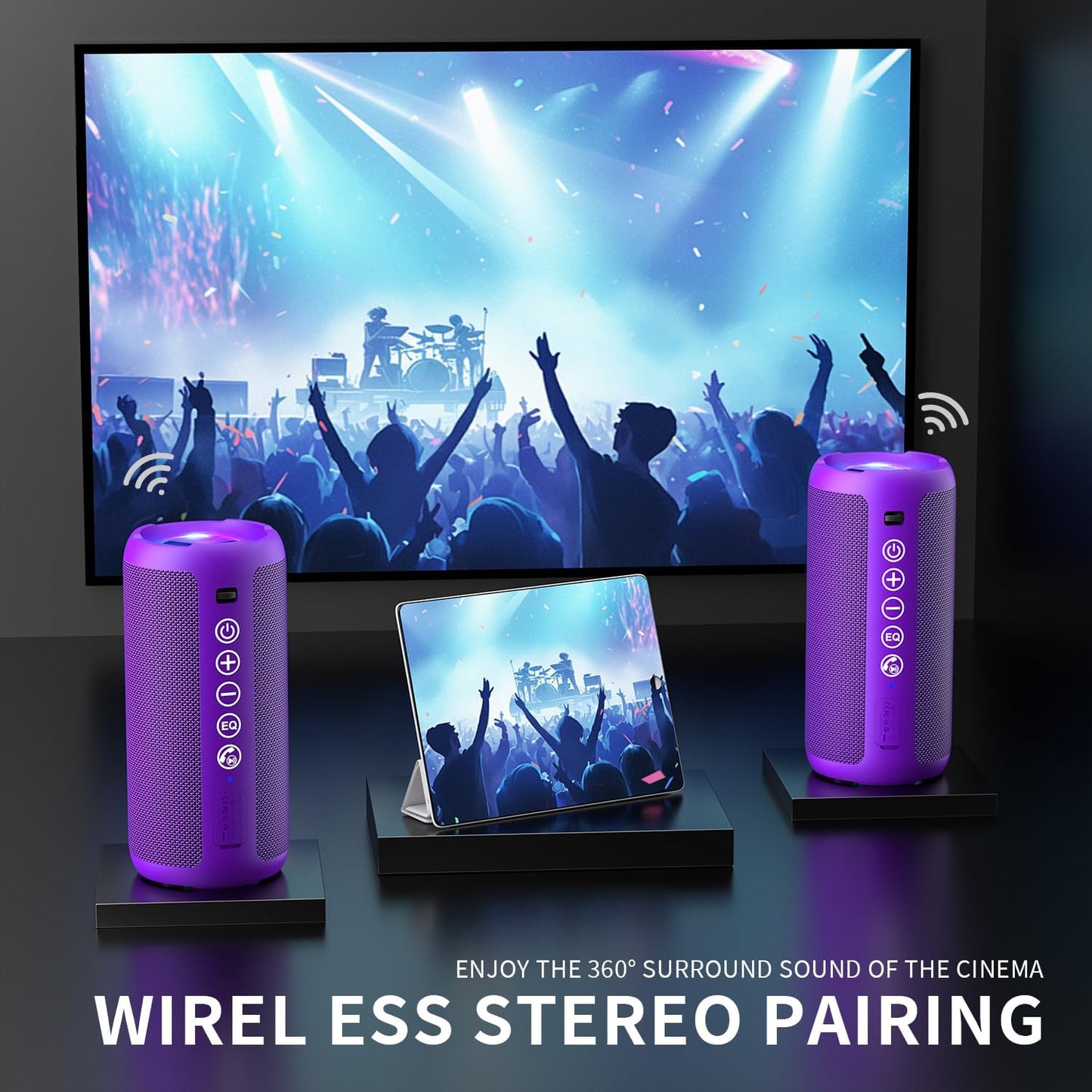 Ortizan Portable Bluetooth Speaker: IPX7 Waterproof, 24W Loud Sound, Deep Bass, Bluetooth 5.3, LED Lights, Wireless Stereo Pairing, 30H Playtime, for Home/Outdoor/Party/Beach, Birthday Gift (Purple)