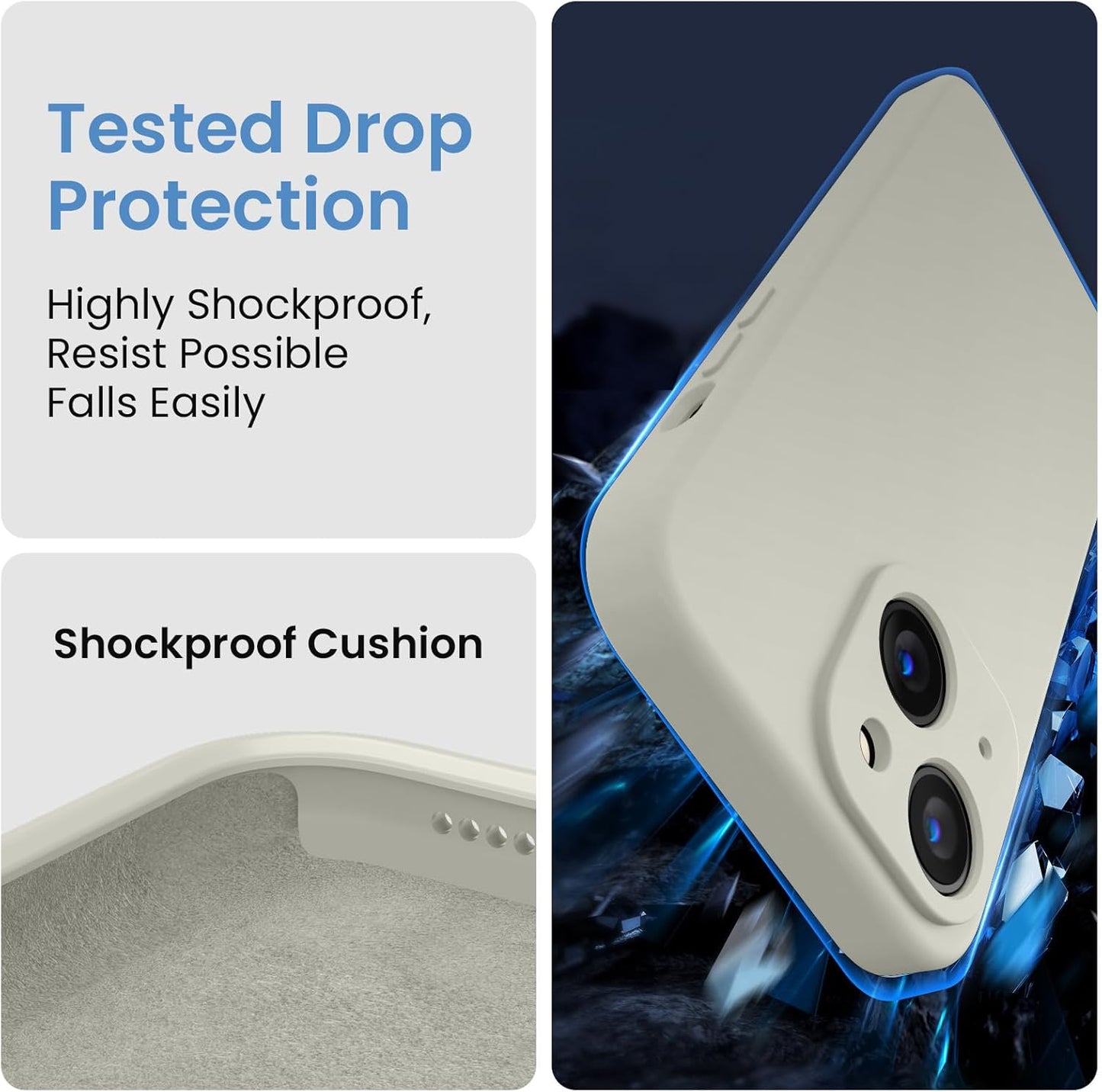 FireNova Designed for iPhone 15 Plus Case, Silicone [Camera Protection] Case with [2 Screen Protectors], Soft Anti-Scratch Microfiber Lining Inside, 6.7 inch, Stone