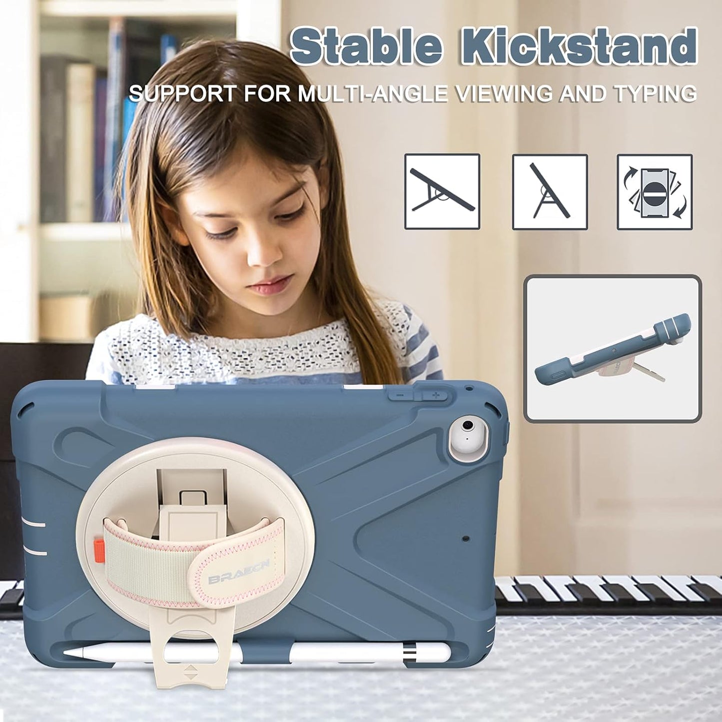 BRAECN iPad mini 5 Case,iPad mini 4 Case, Heavy Duty Shockproof Protective Rugged Case with Pencil Holder,Hand Strap,Kickstand, Shoulder Strap for iPad mini 5th/4th Generation 7.9 Inch for Kids