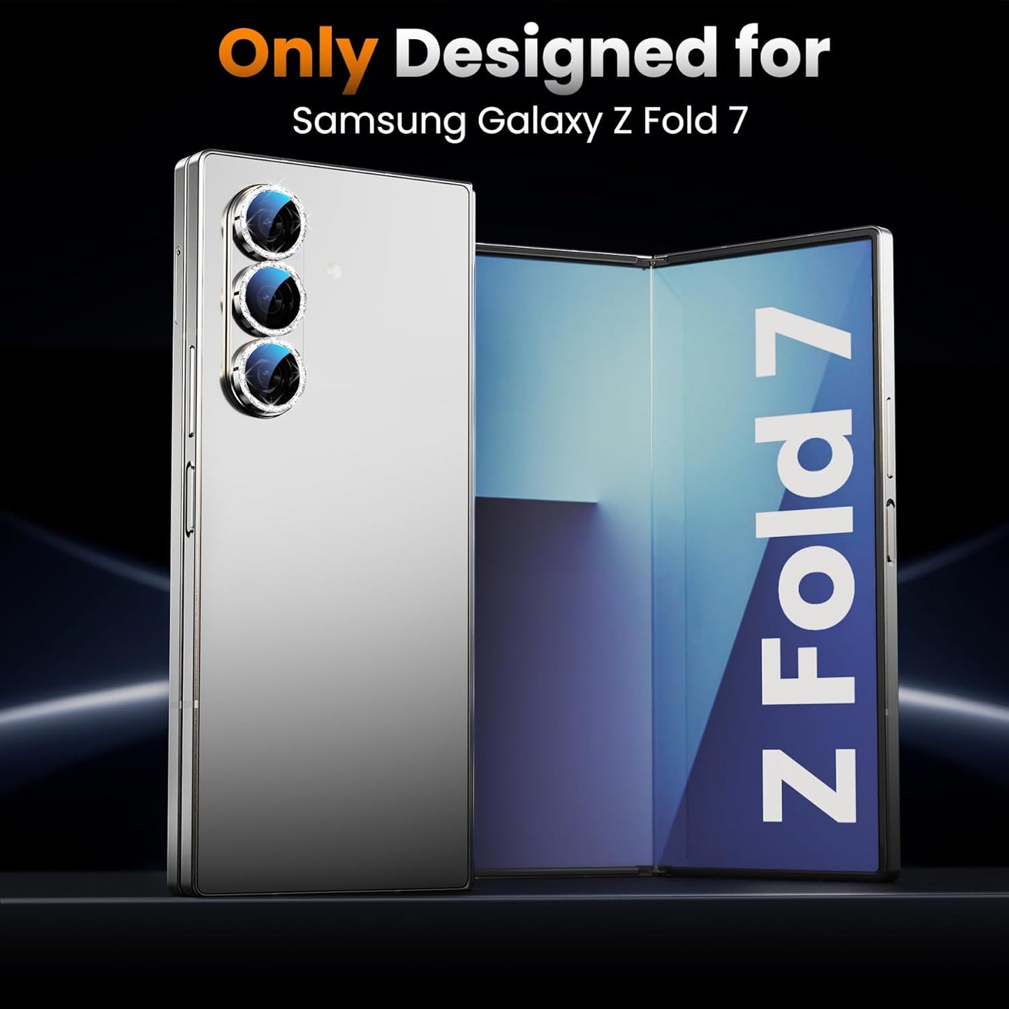 YWXTW for Samsung Galaxy Z Fold 7 Camera Lens Protector, [12X Stronger Adhesion] Individual Anti Scratch Metal Ring Tempered Glass Camera Screen Protector for Z Fold 7 Accessories 2025 (Glitter Silver)