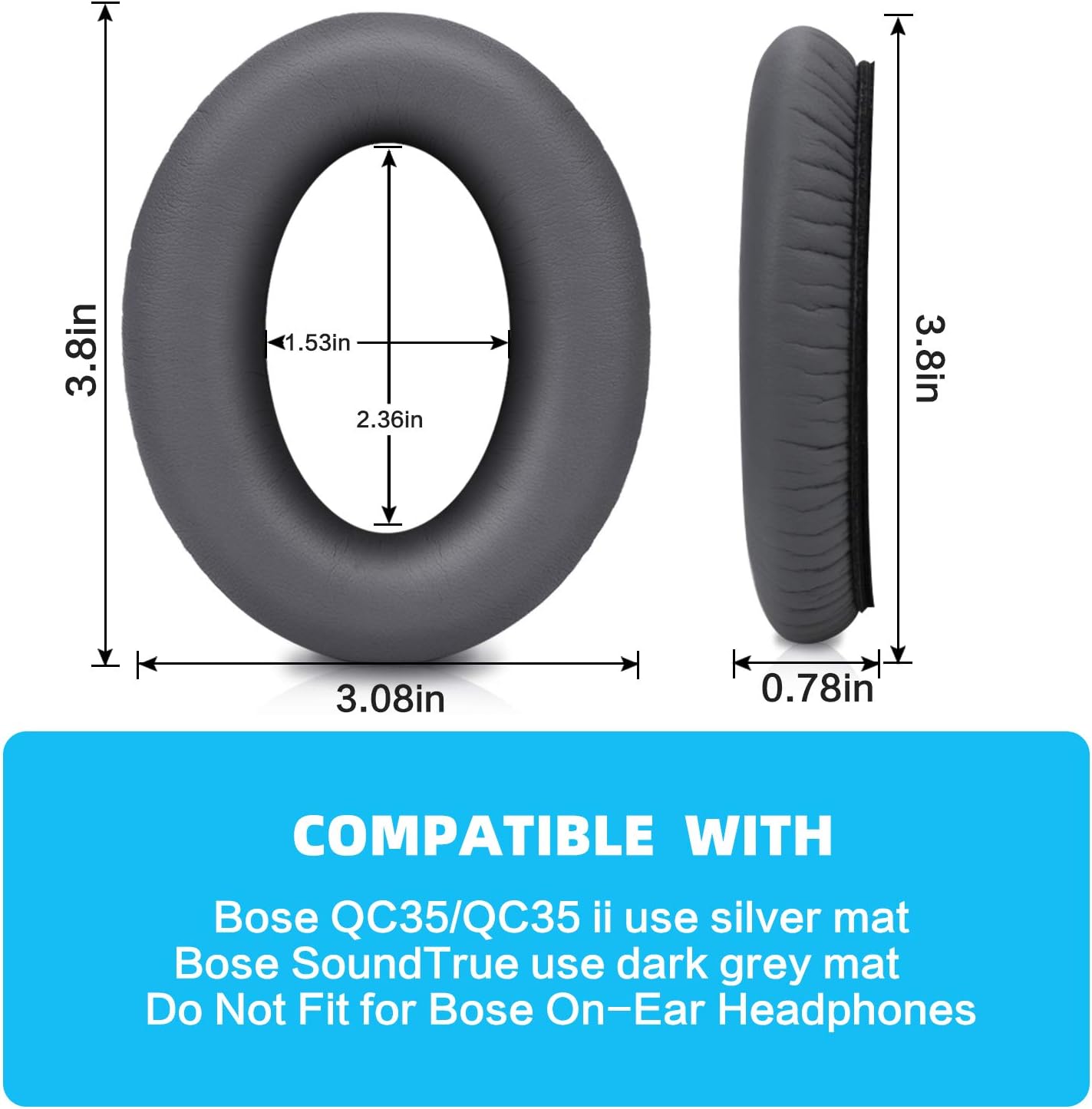 Replacement Ear Pads for Bose SoundTrue Headphones Around-Ear Style, Memory Foam Also Fits QuietComfort 35/ QC35 II Around-Ear Headphones(Dark Grey)
