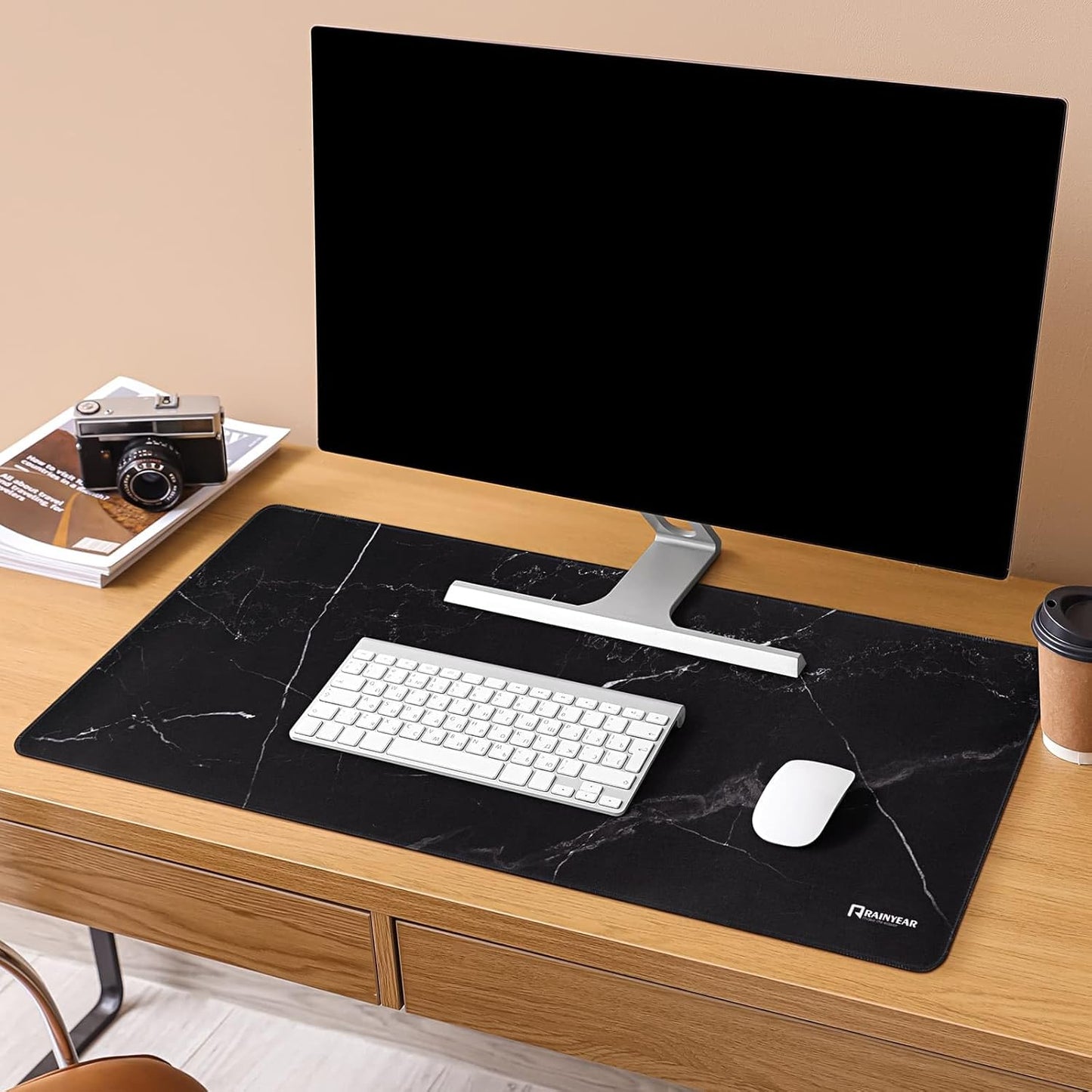 RAINYEAR Large Gaming Mouse Pad(35.4 x 15.7 Inch), Computer Mousepad with Anti-Slip Rubber Base, Smooth Large Keyboard Mouse Pad Mat for Gamer, Office, Home, Black Marble