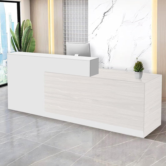 Reception Desk with Counter Modern Checkout Counter with Lockable Drawer Keyboard Tray Receptionist Desk for Office Salon Reception Table R Right 79inch/200cm