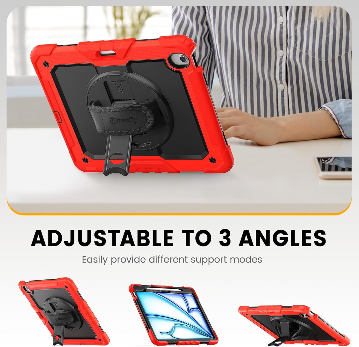 timecity for iPad Air 13 Inch Case M3 2025/ M2 2024, 360° Rotating Stand, Pencil Holder & Wireless Charging, Shockproof with Screen Protector & Shoulder Strap - for Designers & Professionals, Red