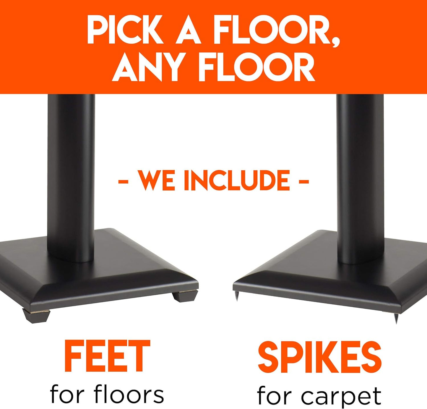 ECHOGEAR Premium Universal Floor Speaker Stands - Vibration-Absorbing MDF Design Works with Edifier, Polk, & Other Bookshelf Speakers Or Studio Monitors - Includes Sound Iso Pads & Carpet Spikes