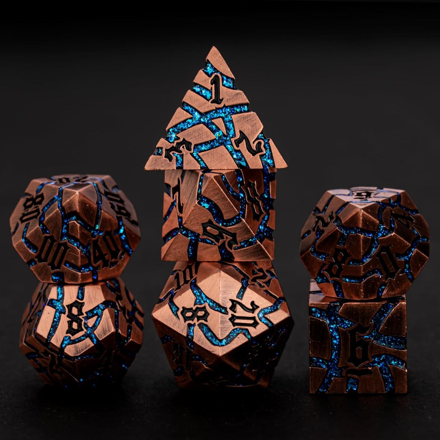 Dice Set D&D Dungeons and Dragons Dice D20 Metal DND Dice Set with Box, Polyhedral Role Playing Dice D12 D10 D% D8 D6 D4 for MTG RPG Board Games(Antique Copper Bright Blue)