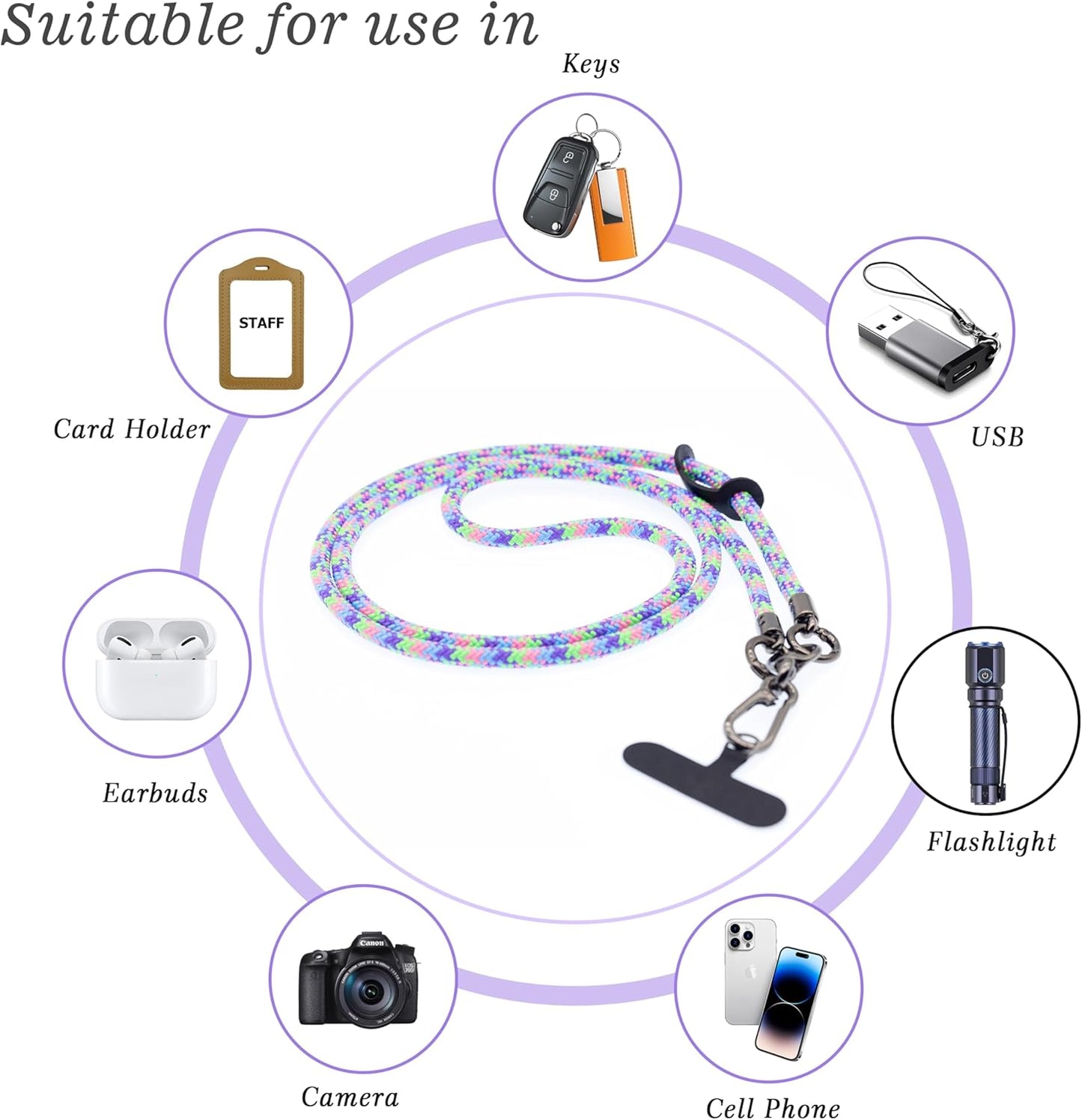 Phone Lanyard Universal Cell Phone Strap Crossbody Strap for iPhone Lanyard Around the Neck Extra Long Rope with Tether Tab for Men and Women (Bubblegum Color)