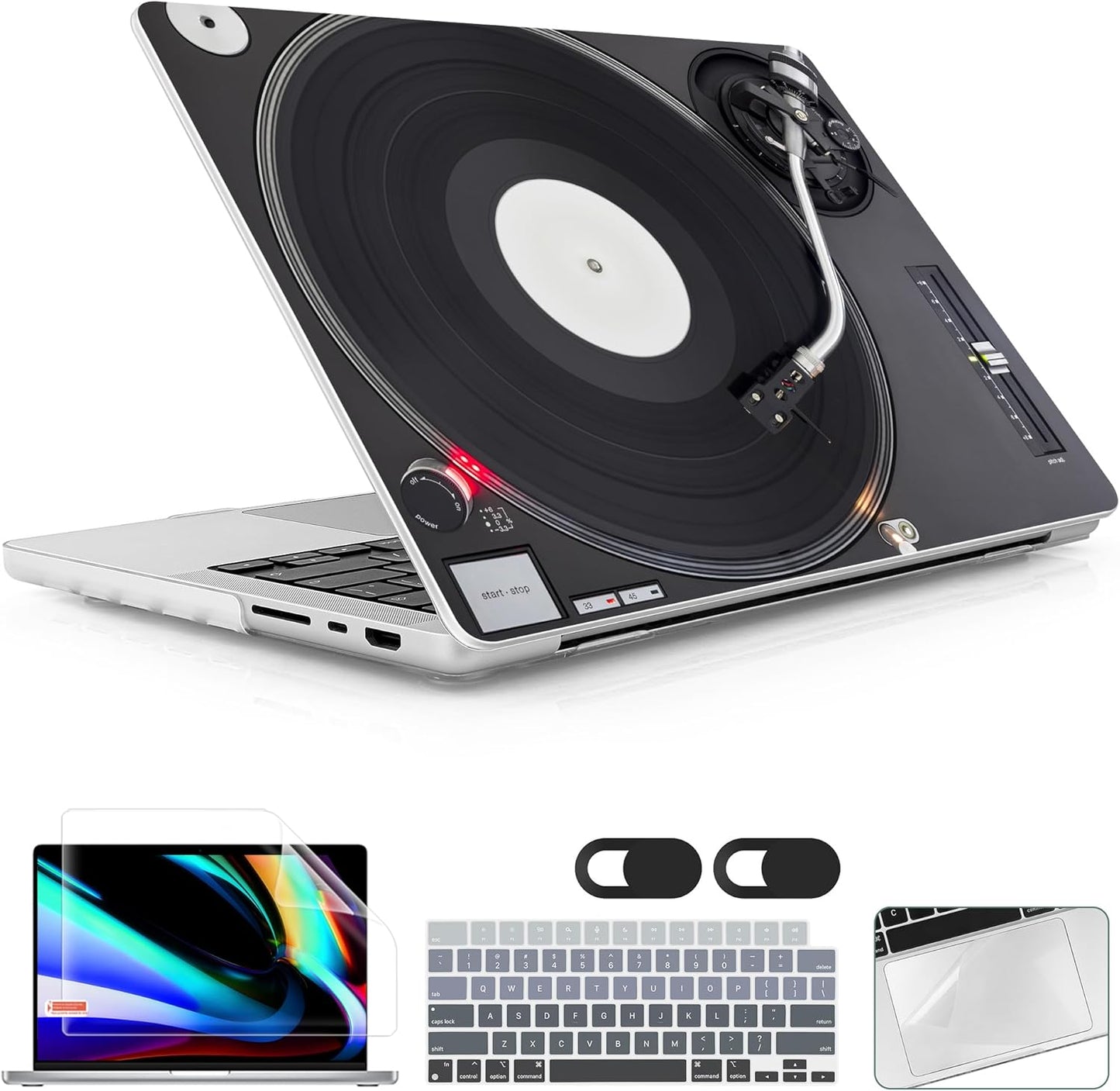 for MacBook Pro 16 inch Case 2021 2022 2023 2024 Release A3186 A3403 M4 A2991 M3 A2780 M2 A2485 M1 Pro/Max, Hard Shell Case with Screen Protector & Keyboard Cover, DJ Turntable