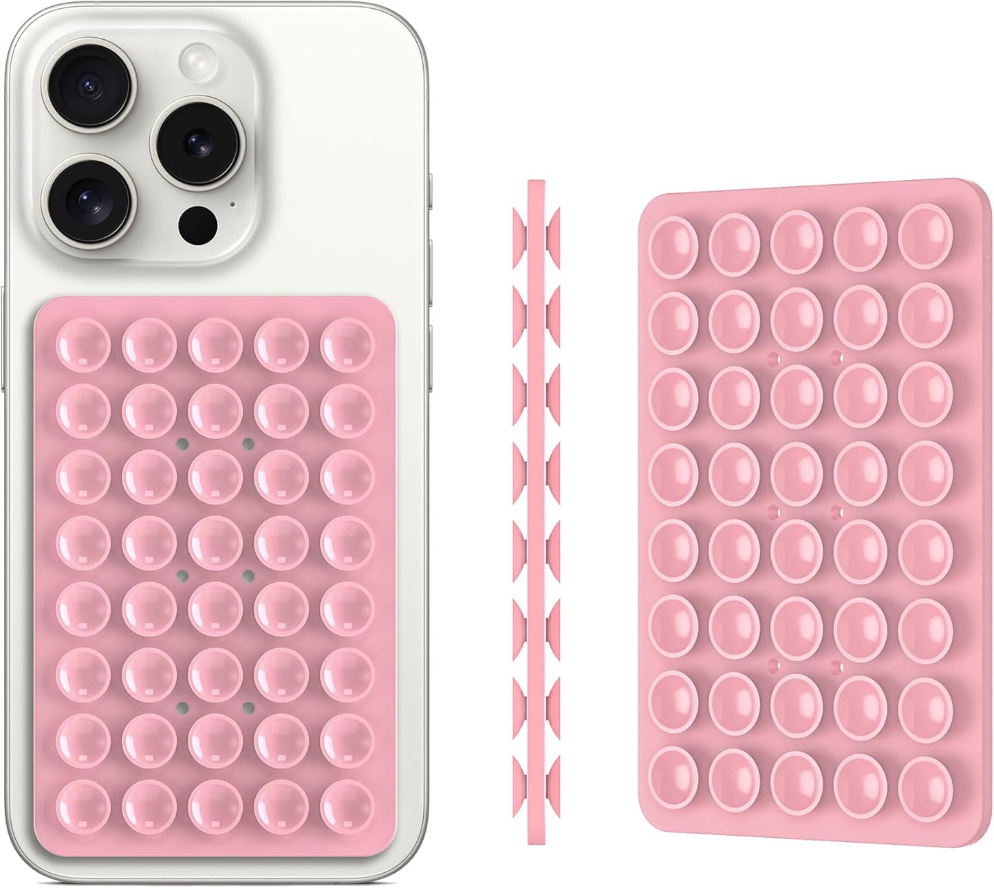 2PACK Silicone Double Sided Suction Phone Case Mount, Detachable Hands Free & Strong Grip Holder for Selfies & Videos, Compatible iPhone Android (Sand Pink, 2Pack 40 Suction Cups)