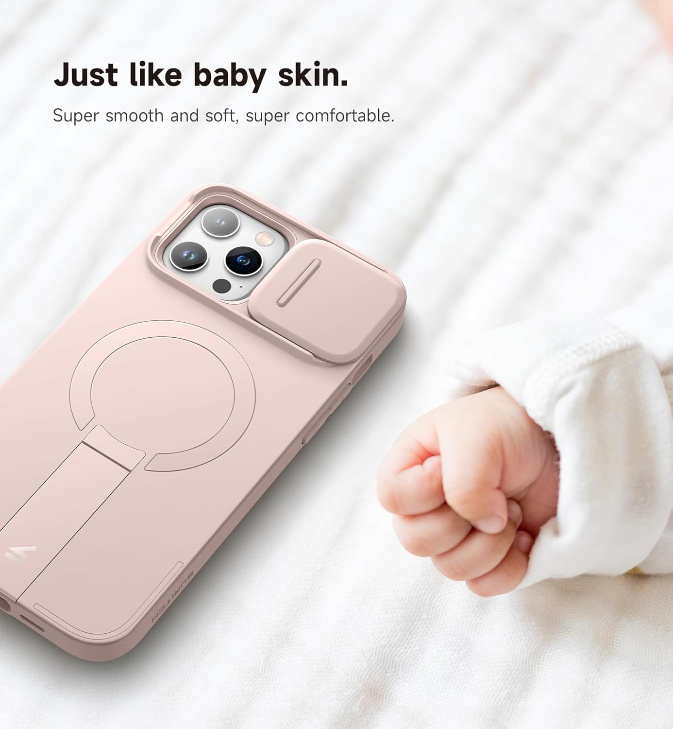 SURITCH for iPhone 13 Pro Max/12 Pro Max Case with Magnetic Camera Slide Cover and Adjustable Kickstand, Compatible with MagSafe, Shockproof Bumper Case Slim Protective Cover 6.7 Inch, Pink