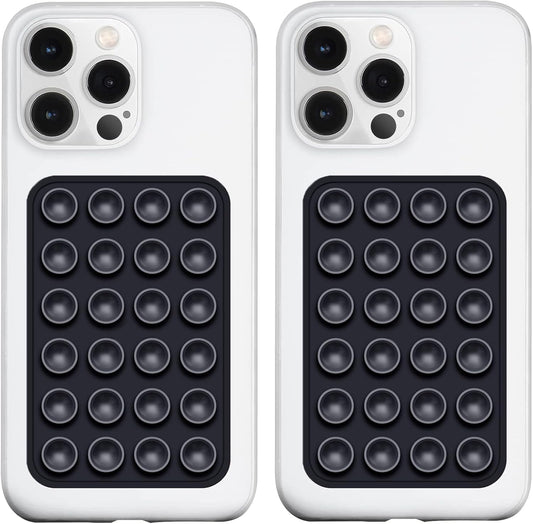 2 Pack Silicone Suction Phone Case Mount, Silicon Adhesive Phone Grip for Smartphones, Hands-Free Mirror Shower Phone Holder for Selfies, Tiktok Videos (Black)
