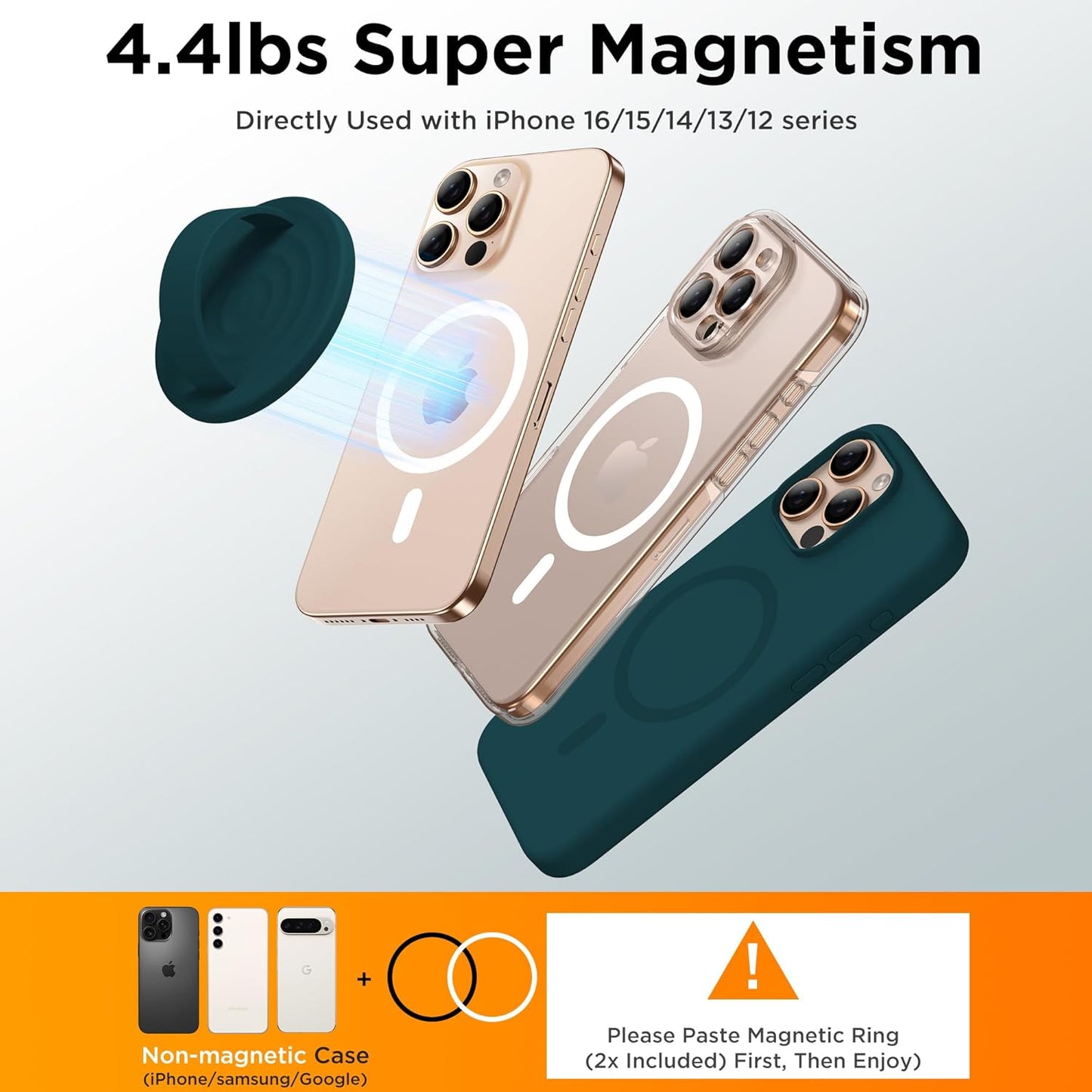 Magnetic Phone Ring Grip Holder, Silicone Finger Loop Grip, Compatible with MasSafe, Back of Phone for iPhone Pro Max/Plus/16/15/15/14/13/12 Series, Dark Green