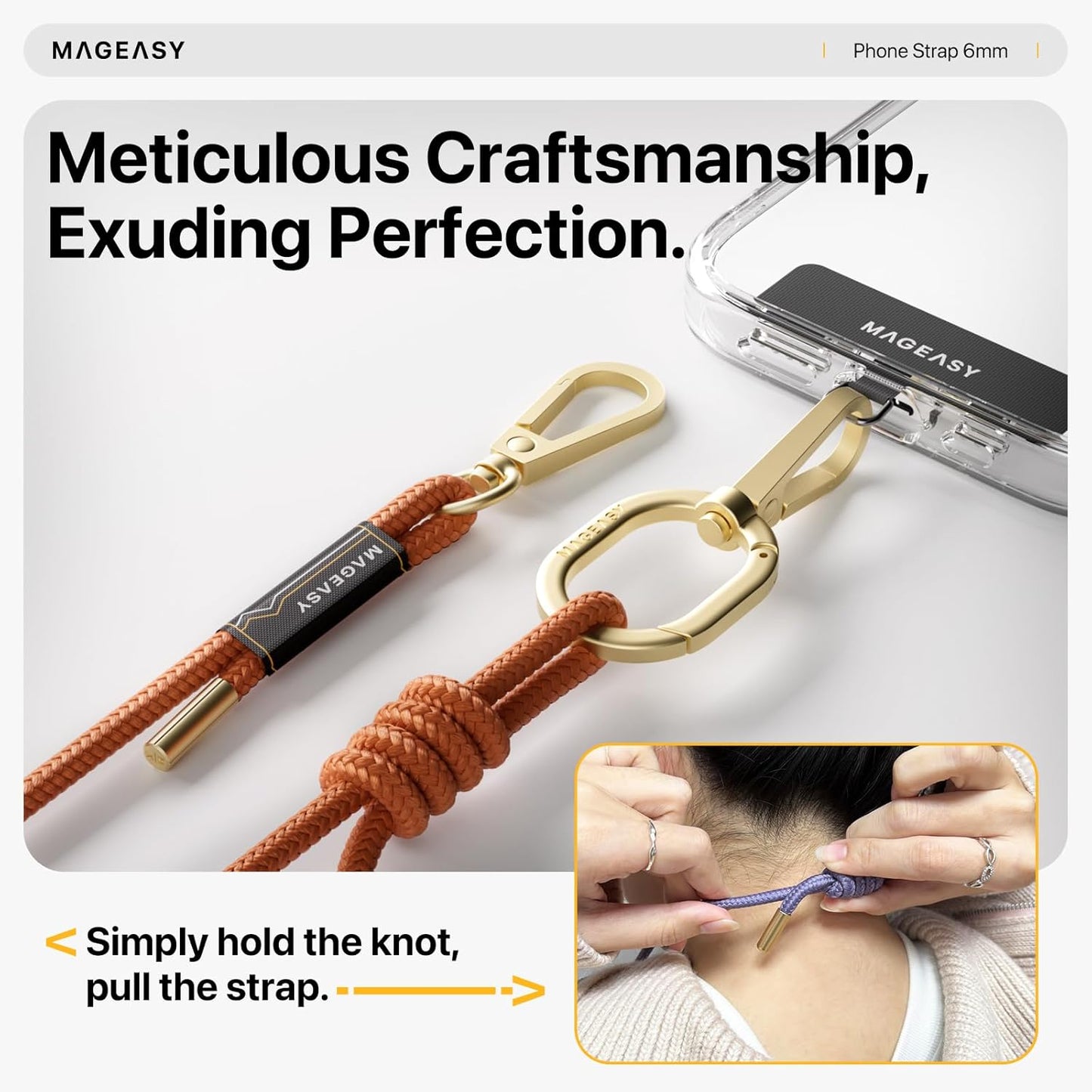 MAGEASY Universal Cell Phone Lanyard - Anti-Theft Rope Crossbody Phone Strap for iPhone 16 Pro Max & Most Smartphones, for Men & Women | 6mm Orange