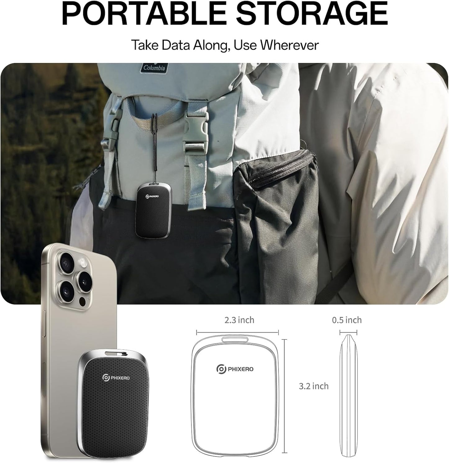 PHIXERO P5PLUS Portable SSD 256GB Up to 550MB/s, USB 3.2 Gen 2 External Solid State Drive，USB C to C&A for Smartphone，Tablet，PC，Labtop (Black)