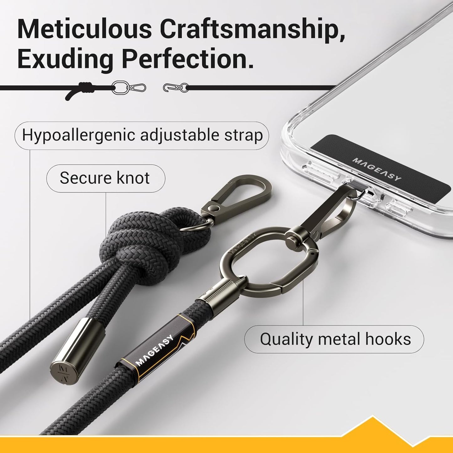 MAGEASY Universal Cell Phone Lanyard - Anti-Theft Thick Rope Crossbody Phone Strap for iPhone 16 Pro Max & Most Smartphones, for Men & Women | 8.3mm Black