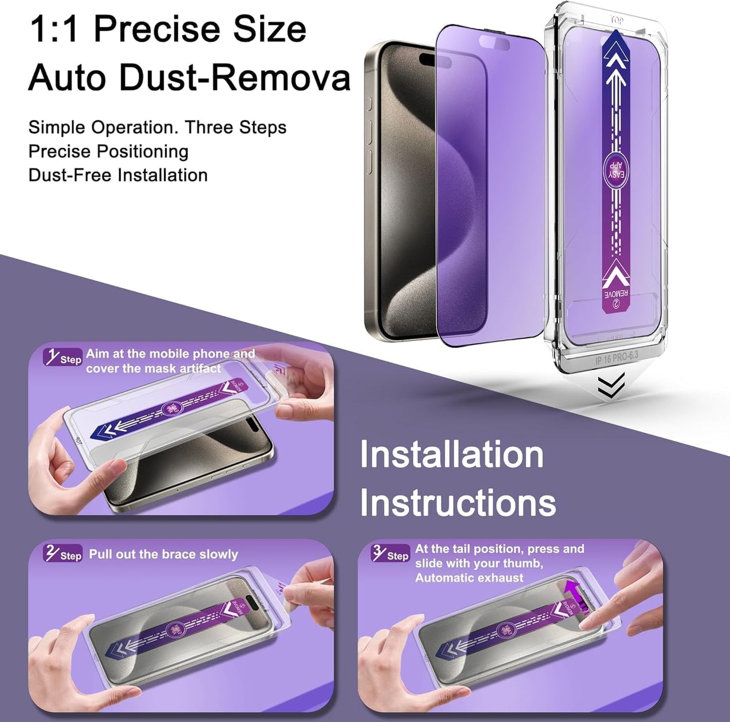 Anti Blue Light Matte Screen Protector for iPhone 17 Pro 6.3-Inch, Auto Dust Removal, 9H Tempered Glass, Full Cover, Anti-Fingerprint, Easy Installation, 2 Pack