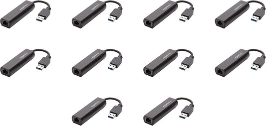 Amazon Basics USB 3.0 to 10/100/1000 Gigabit Ethernet Internet Adapter, 10-Pack, Black