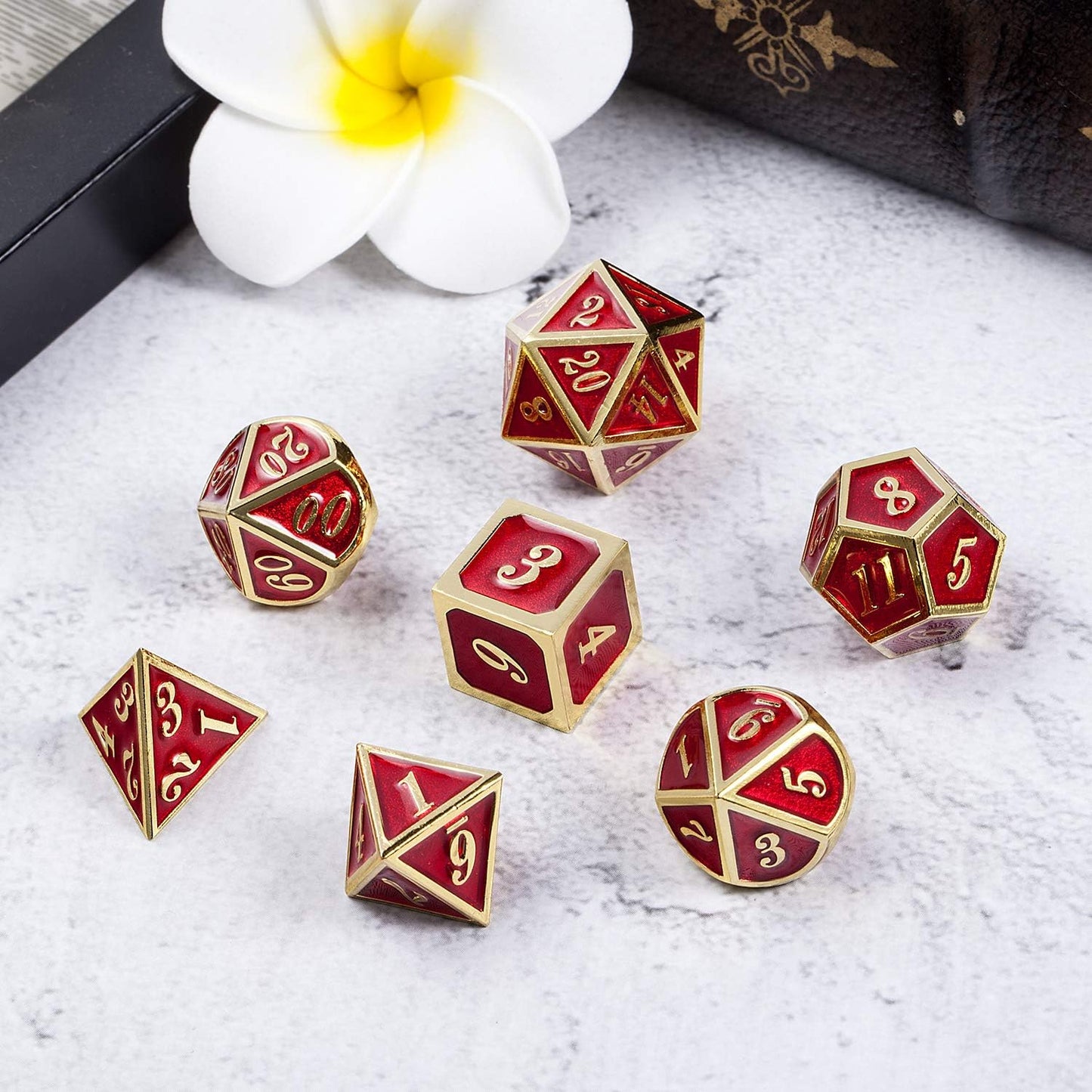 Ruby Red DND Metal Dice, DnDnD 7PCS Metallic D&D Dice Set for Dungeons and Dragons Game