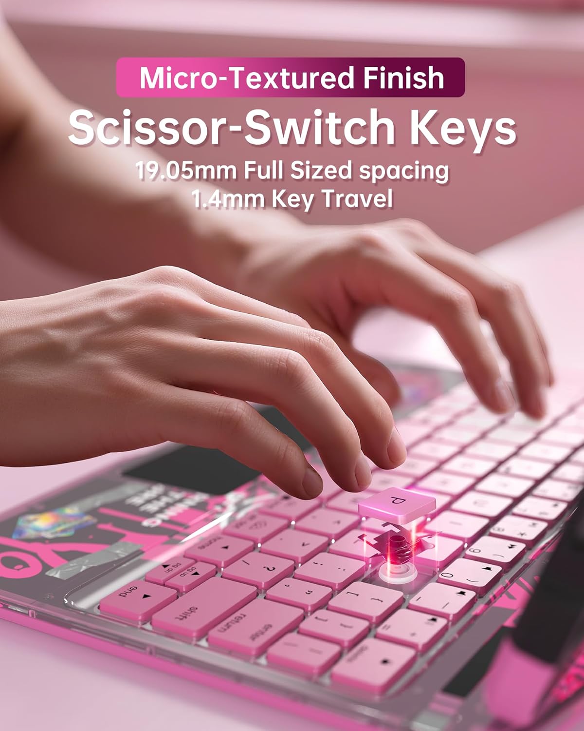 Intermerge Clear Keyboard Case for iPad Air 11" (M3/M2, 2025/2024), Air 5th/4th, Pro 11" 2022-2018, 360° Swivel Multi-Touch Trackpad, 7-Color Backlit, Pencil Holder, Type-C, Blush Pulse