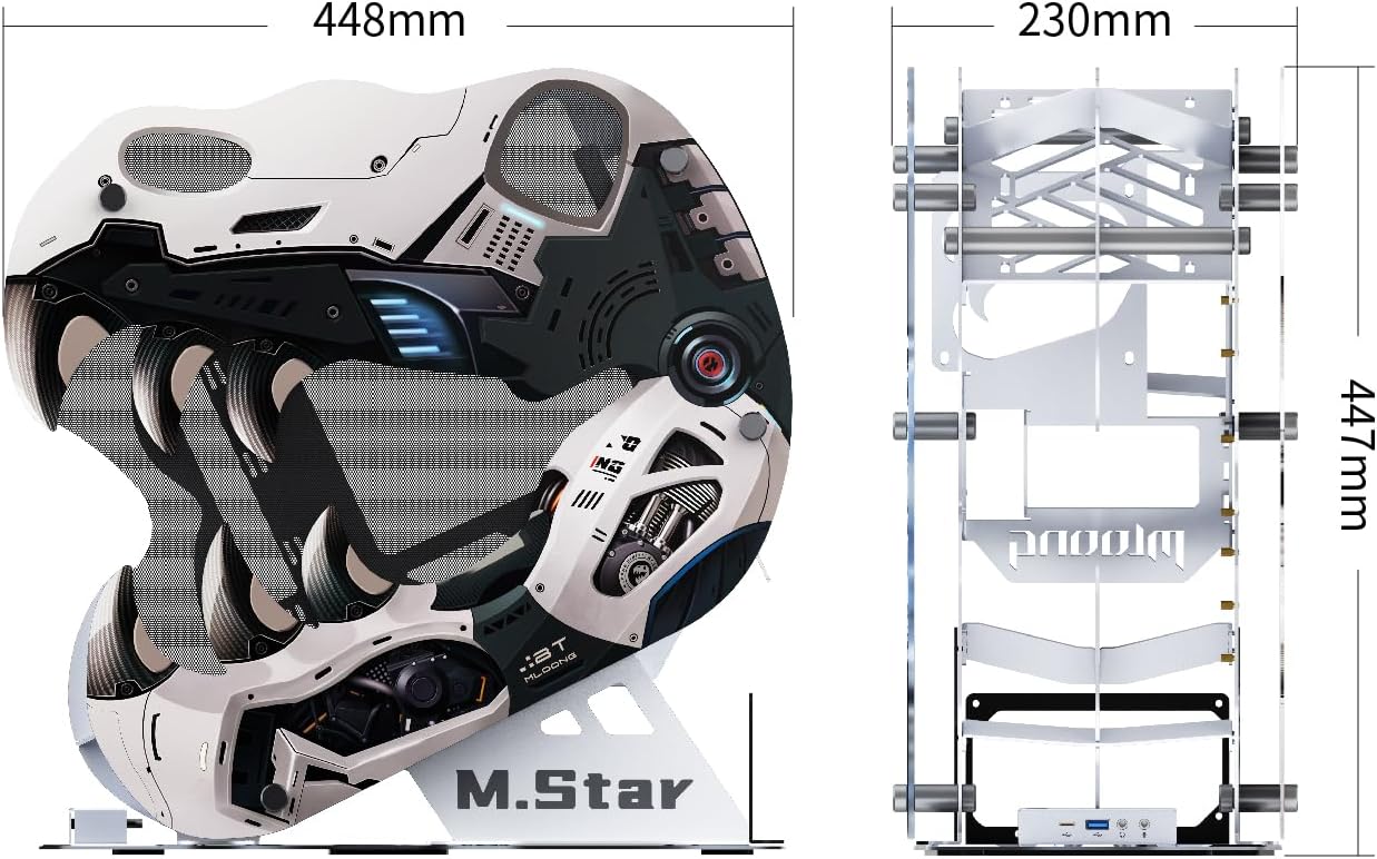 MegaPC Upgraded Open-Frame Mid-Tower Micro-ATX/Mini-ITX Gaming PC Case, Tempered Glass Side Panel, Pre-Installed ARGB PWM Fan, with USB3.0, USB-C, 240mm Radiator Support (Upgrade White)