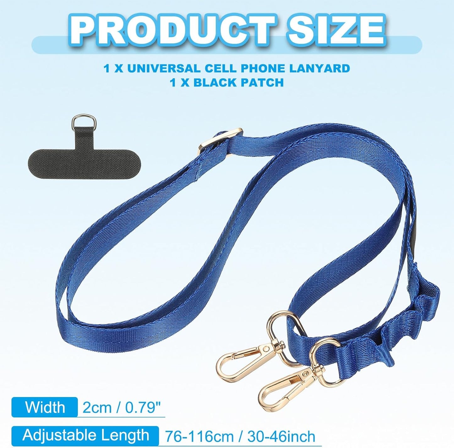 PATIKIL Universal Cell Phone Lanyard, Adjustable Crossbody Phone Strap Anti-Theft Polyester Neck Lanyard with Patches for Concerts Gym Travel Secure Hands-Free Carry, Light Blue