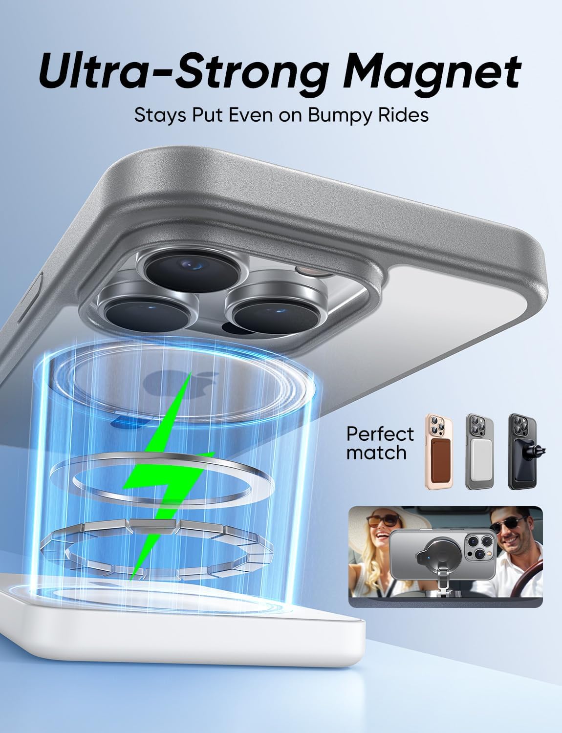 MAGIC JOHN 360° Rotatable Magnetic Invisible Stand for iPhone 15 Pro Case [Camera Control Button] [Compatible with MagSafe] 16FT Shockproof for iPhone 15 Pro Case with Kickstand, Gray