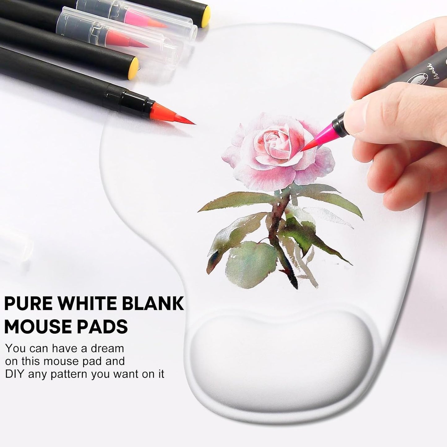 JIKIOU Mouse Pad, 2 Pack Ergonomic Mouse Pads with Comfortable Gel Wrist Rest Support and Smooth Cloth, Non-Slip PU Base for Easy Typing Pain Relief Durable and Easy to Clean Small White