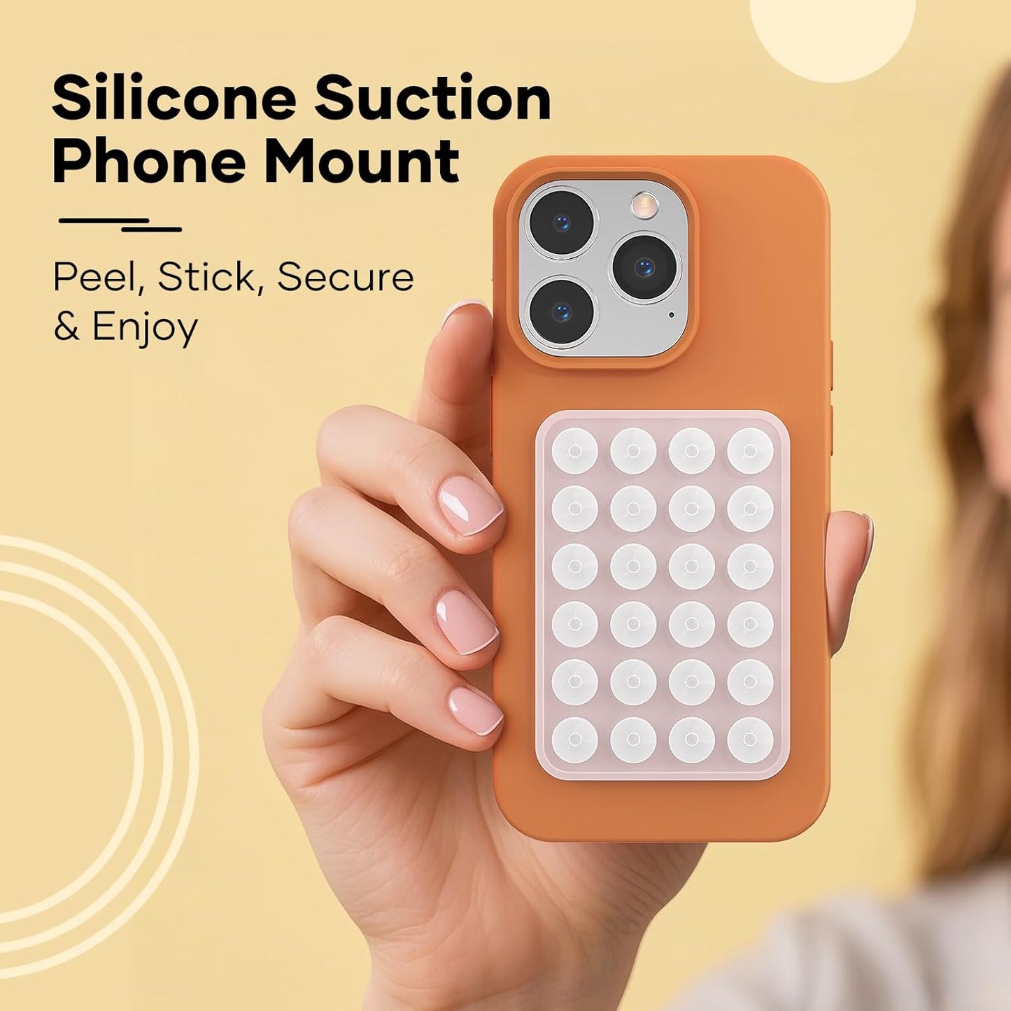 Silicone Phone Sticky Grip, Suction Phone Case Mount for iPhone and Android, Hands-Free Sticky Cell Phone Grip, Mobile Fidget Mirror Holder for Selfies and Videos