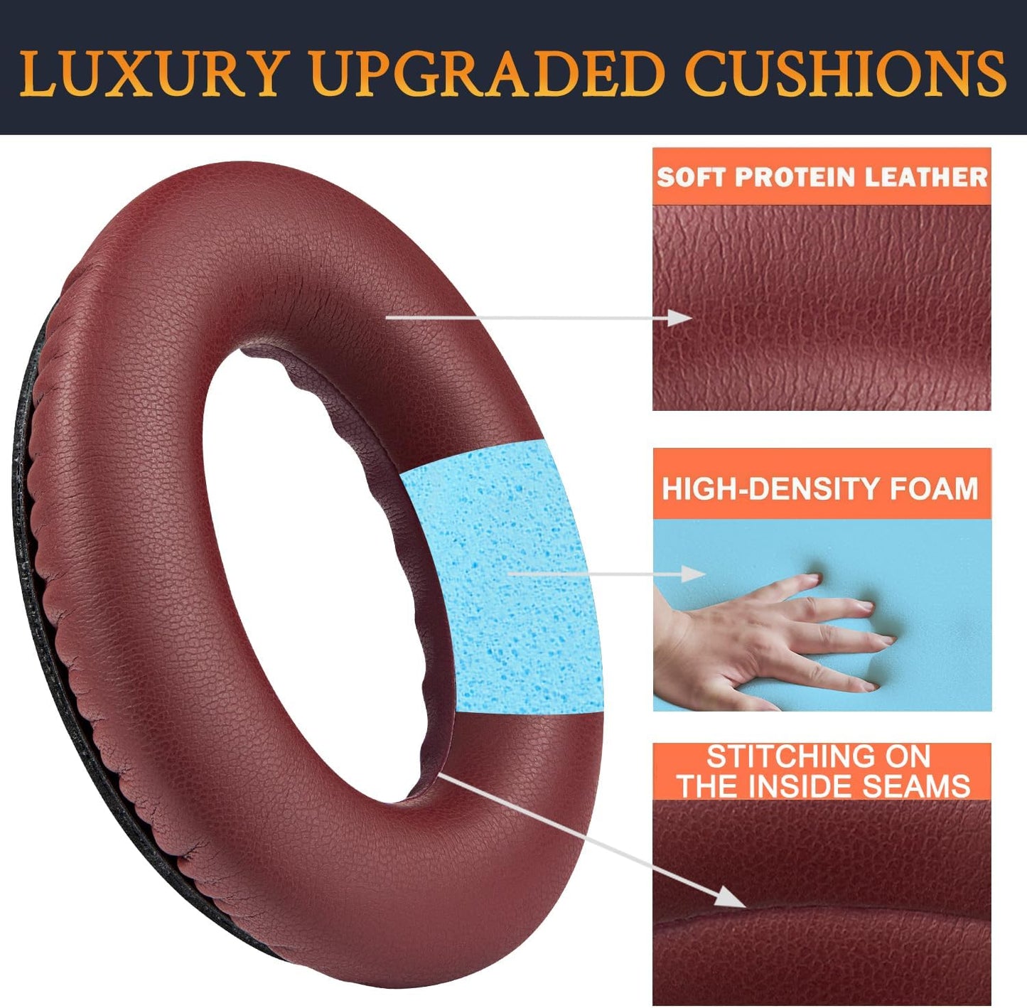 SoloWIT Replacement Earpads Cushions for Bose QuietComfort 35 (QC35) & Quiet Comfort 35 II (QC35 ii) Headphones, Ear Pads with Softer Leather, Noise Isolation Foam, Added Thickness (Burgundy)