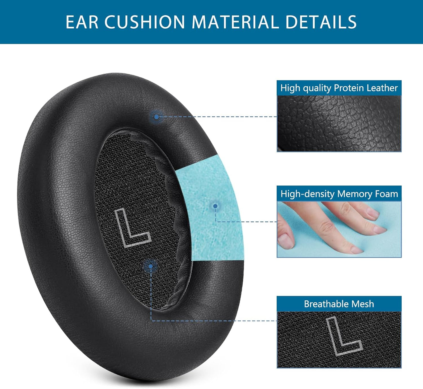 GEVO Earpads Replacement for Bose QuietComfort Ultra (QC Ultra), Ear Pads Cushions Replacement with Protein Leather and Memory Foam,Black