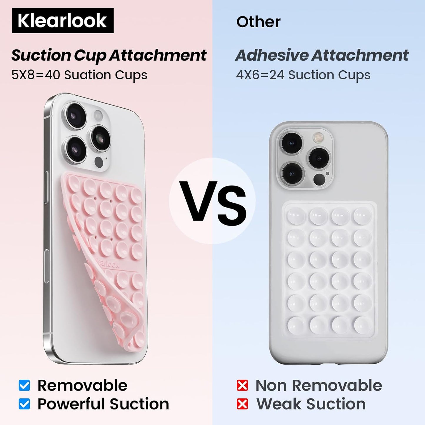 Klearlook 4Pack Silicone Suction Cup Phone Case Mount Double Sided, Sticky Phone Grip for Cell Phone, Hands-Free Phone Accessories for Selfies and Videos, Clear & Light Pink & Light Blue & Lavender