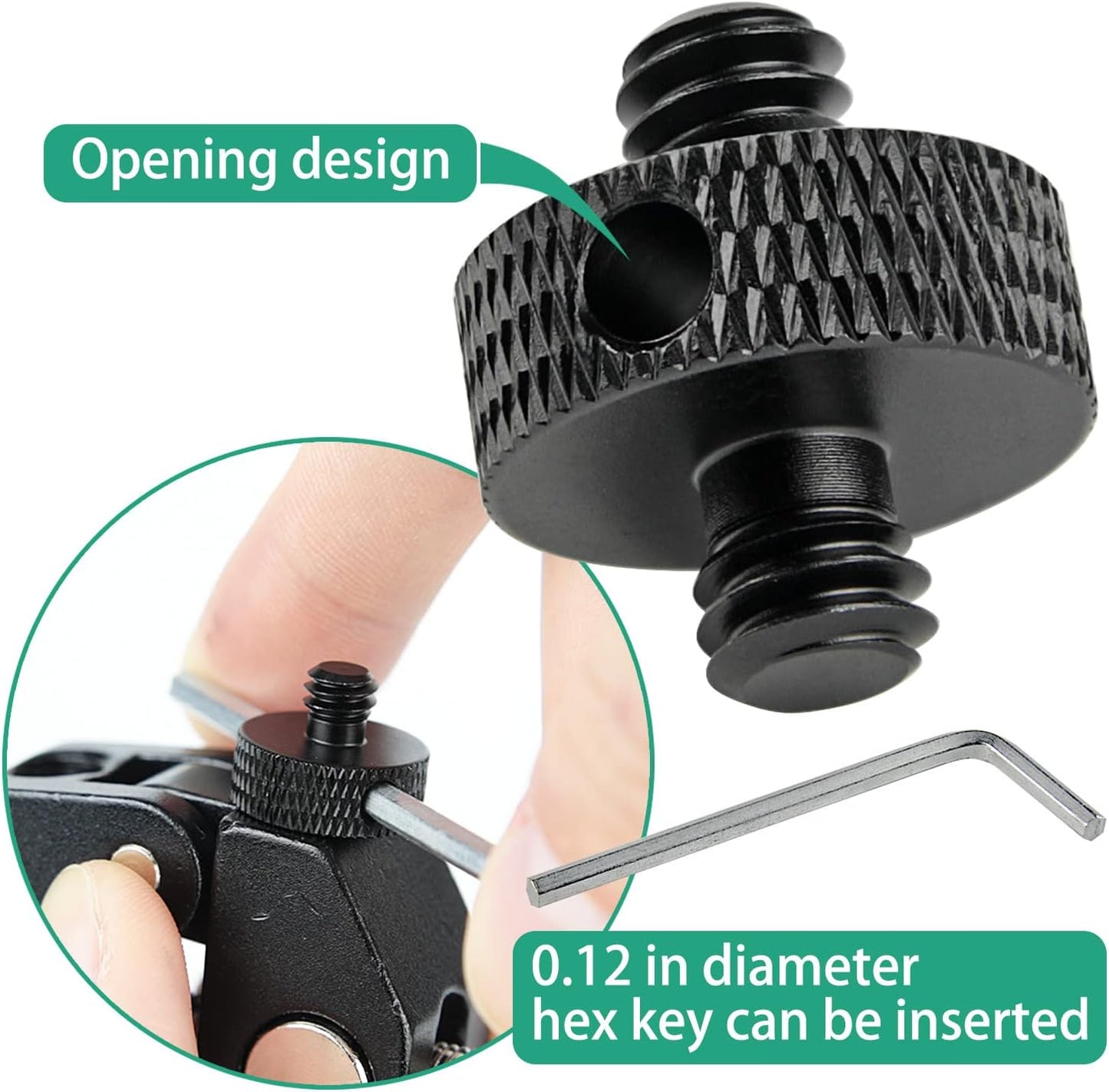 Camera Mount Screw 1/4" Male to 1/4" Male & 1/4" to 3/8" Tripod Screw Adapter with Hole 7 Pcs Set for Camera Tripod Mount Light Stand DSLR Equipped with Hex-L Key (Black)