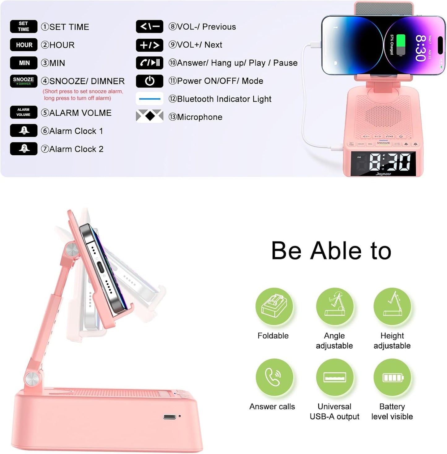 Gifts for Women Girls, Phone Stand with Bluetooth Speaker 360° Rotable Angel Adjustable Cell Phone Holder for Desk with HD Subwoofer Sound Fits All Phones,Tablets (Pink)