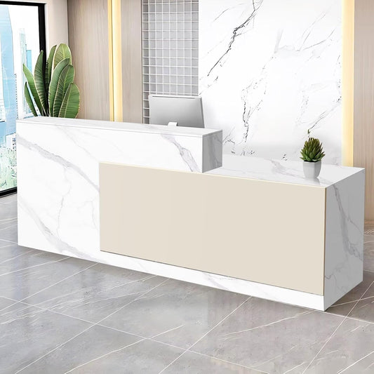 Reception Desk with Counter Modern Checkout Counter with Lockable Drawer Keyboard Tray Receptionist Desk for Office Salon Reception Table N Right 51inch/130cm