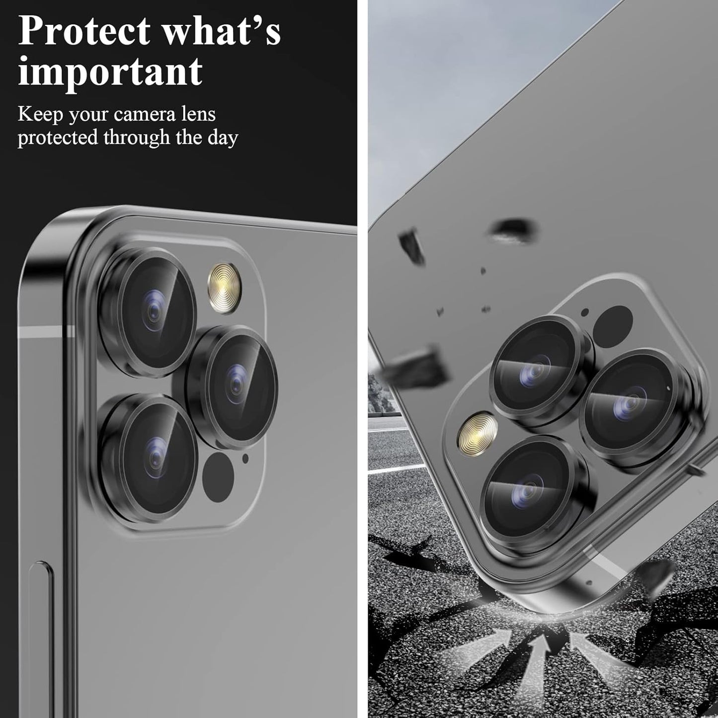YWXTW Designed for iPhone 14 Pro Max Camera Lens Protector, for iPhone 14 Pro Camera Lens Protector, Individual Metal Anti Scratch HD Clear Case Friendly Tempered Glass Camera Cover, 1 Set (Graphite/Black)