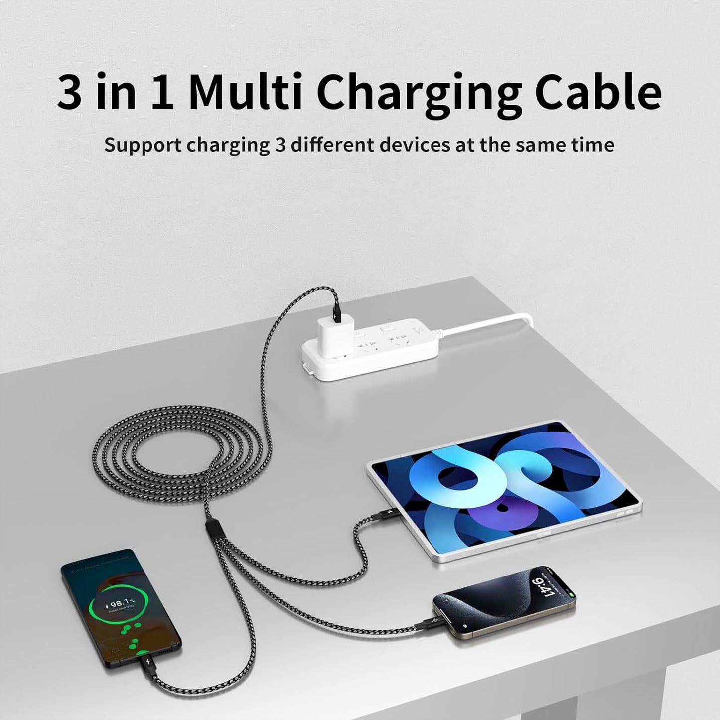 Multi Charging Cable,USB C Splitter Cable,3 in 1 Travel Fast Charging Cord with 3 Type-C Port for iPhone 16 15 Pro Max Galaxy S23 S22 S10 Note 20 Cell Phones Tablets and More,1Pack 5FT