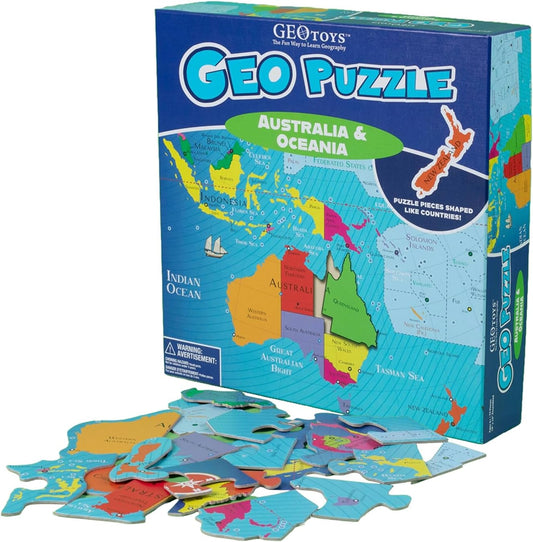 GeoToys GeoPuzzle, Australia & Oceania Shaped Jigsaw Puzzles, 70 Pc Geography Puzzle, Geography Game, Map Puzzle - Jigsaw Puzzles for Kids Ages 6-9 Years Old