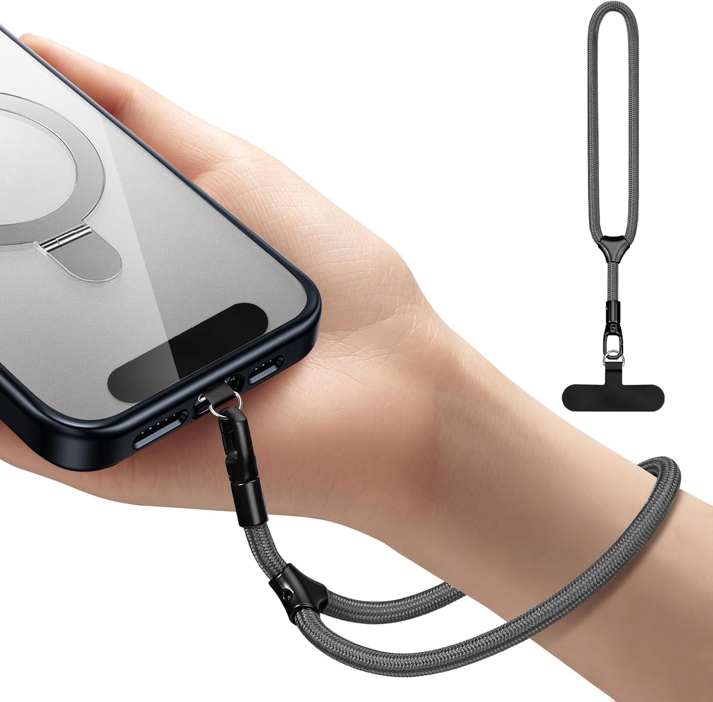 Phone Wrist Strap, Universal Adjustable Hand Wrist Strap Lanyard for iPhone 16 and Most Smartphones, Multifunctional Patch Lanyard with Phone Tether Tab for Women and Men, Space Gray