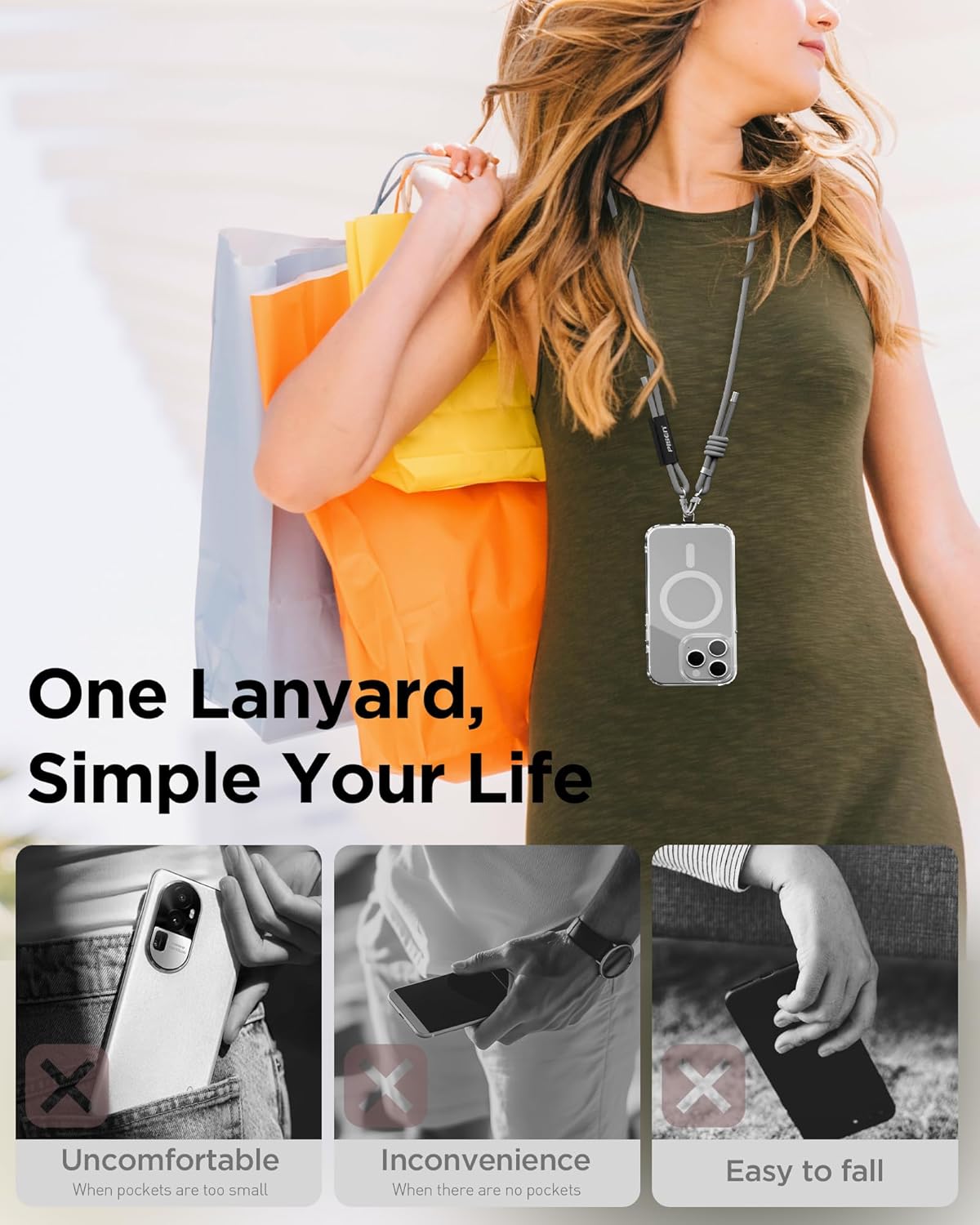 PISEN Phone Lanyard - Cell Phone Crossbody Lanyards with Adjustable Nylon Neck Strap with Lock Buckle & Phone Tether Patches