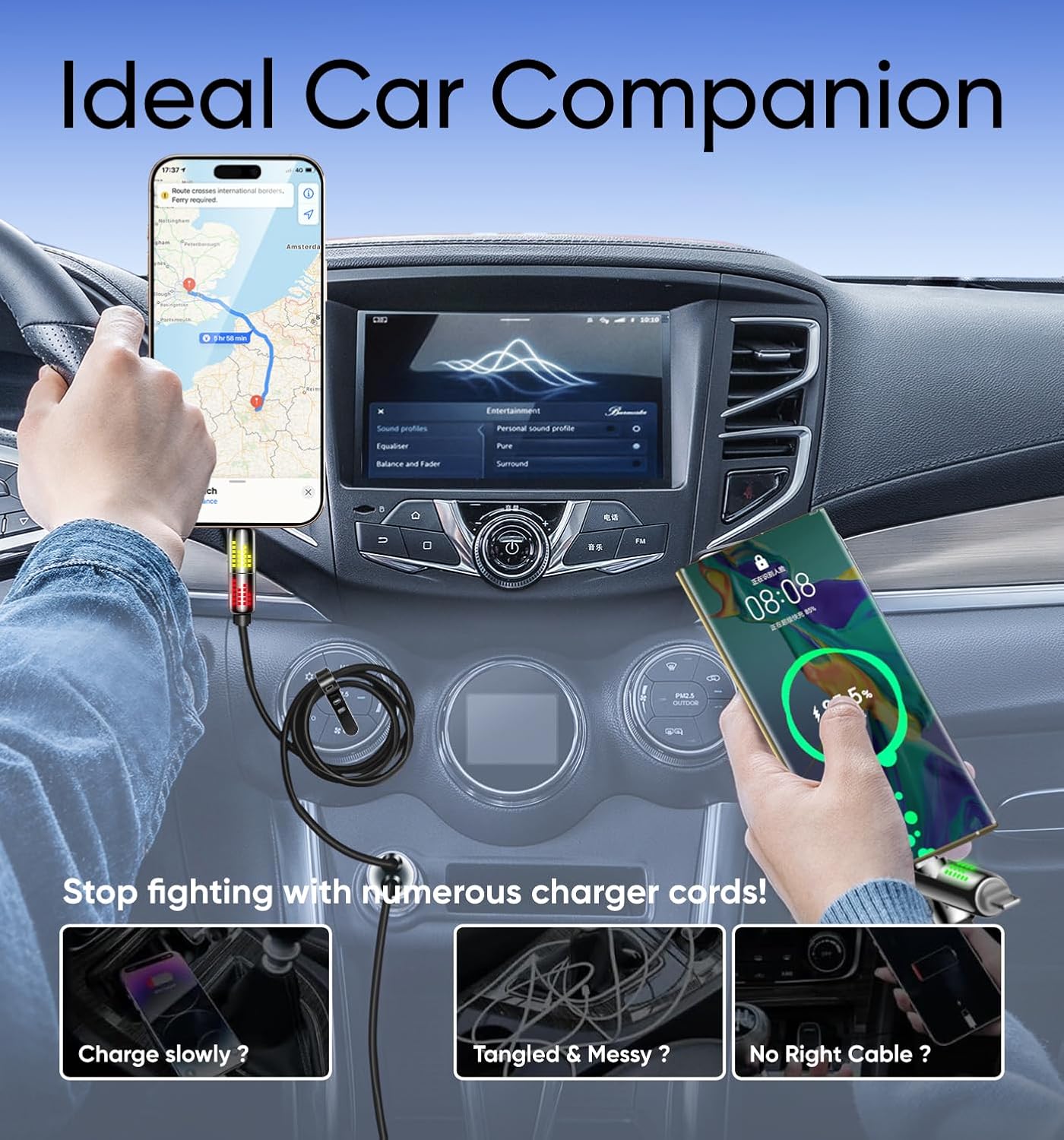 MAGIC JOHN 240W 4 in 1 Charging Cable, 4FT USB C to Lightning Cable [MFi Certified], Multi Chargers for All Devices, Chubby USB A/C to C/Lightning with Light for iPhone/MacBook/iPad/Samsung/Switch 2