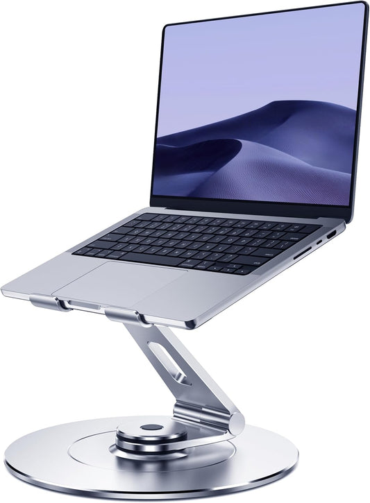 Ultra-Stable Swivel Laptop Stand for Desk with 360 Rotating Larger Base, Military-Grade Aluminum, Anti-Loosening Structure, Height Adjustable Laptop Stand, Suitable for 10"-17.3",Ocean-Grey
