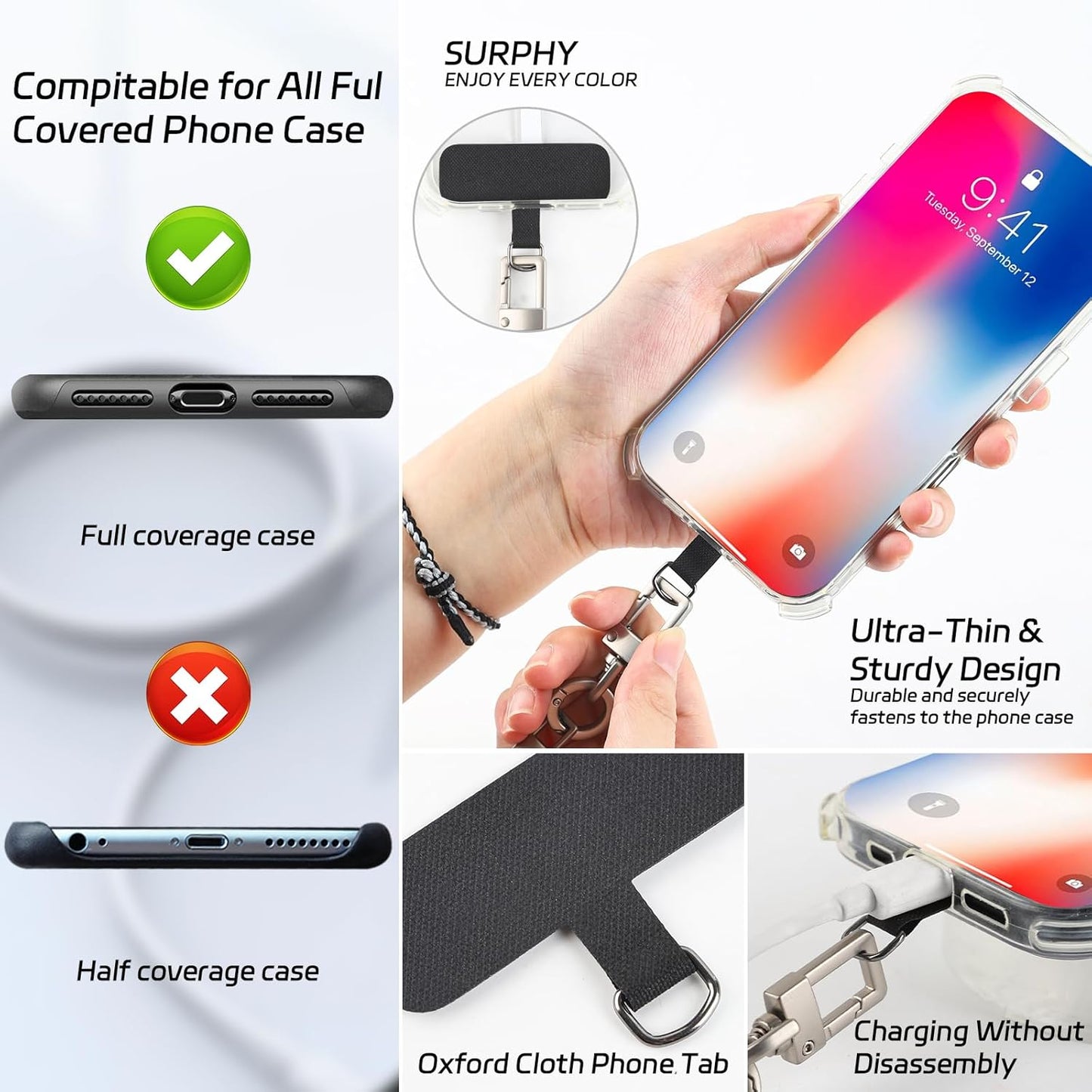 3-in-1 Adjustable Phone Lanyard Crossbody Cell Phone Neck Strap Universal Mobile Wrist Lanyard