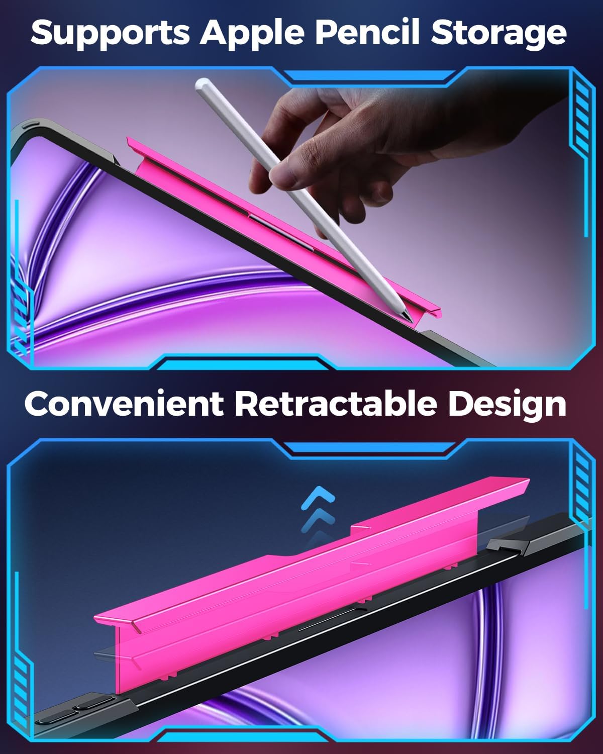 SIEBITU Clear Wireless Keyboard Case for iPad Air 13-inch (M3 2025/M2 2024) & iPad Pro 12.9-inch 6th 5th 4th 3rd Gen with Pencil Holder, Multi-Touch Trackpad & 7-Color Backlit, 360°Rotating, Pink