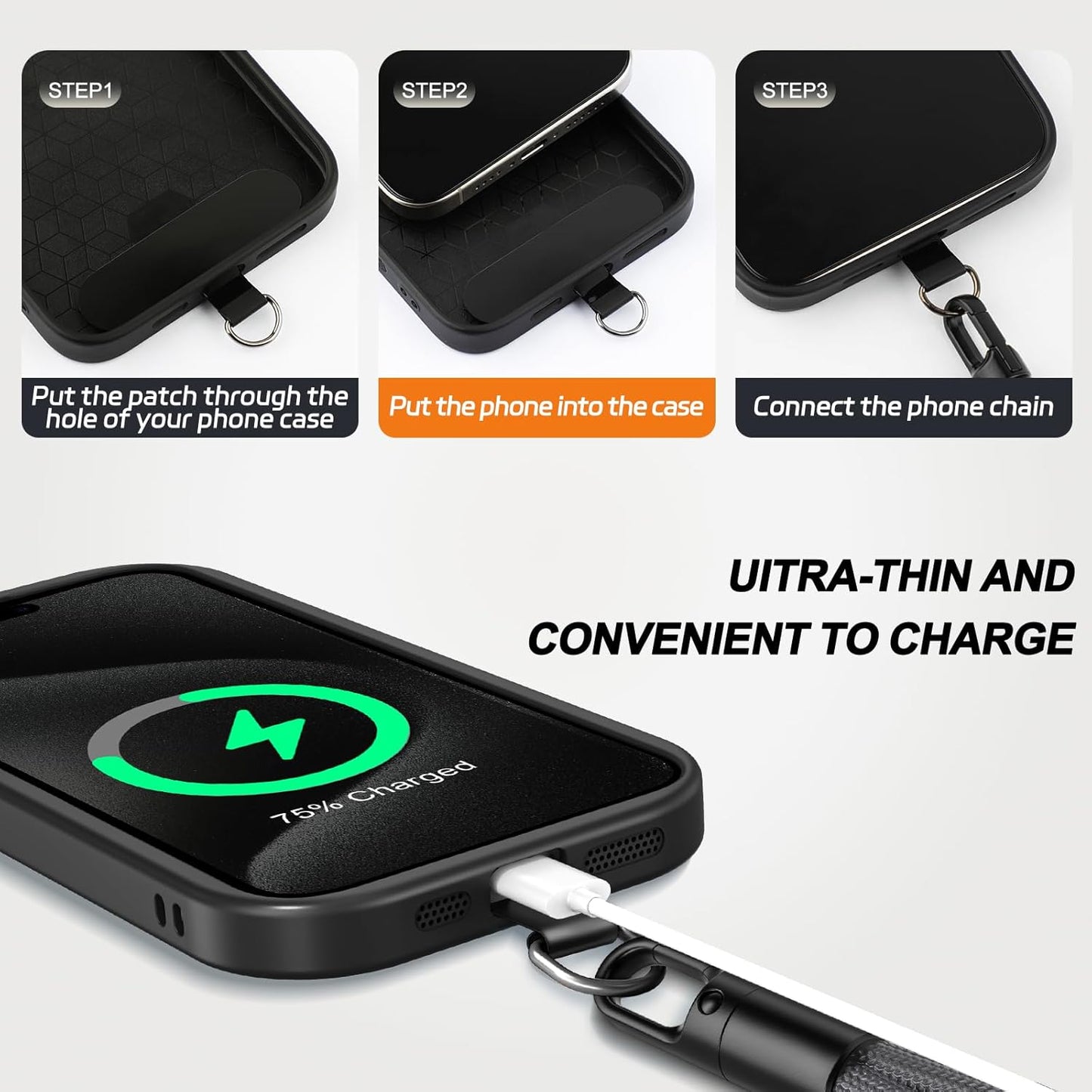 2 Pack Phone Lanyard,2×Phone Neck Strap,4×Tether Tabs,Universal Cell Phone Multifuctional Patch Polyester Lanyards,Cell Phone Lanyards for Women and Men(balck+grey)