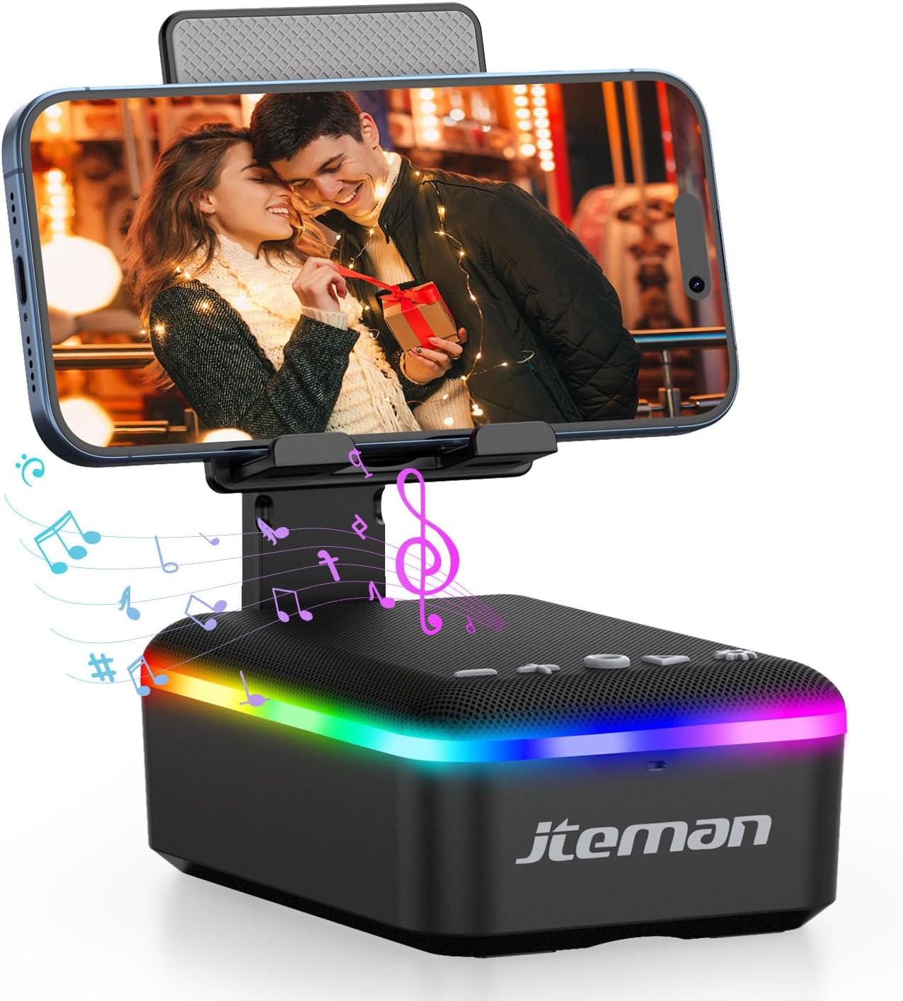 JTEMAN Gifts for Men Women,Cell Phone Stand with Bluetooth Speaker,LED Light,and Lanyard,Cool Tech Gadgets,Unique Birthday Gifts for Men Husband Mom Dad