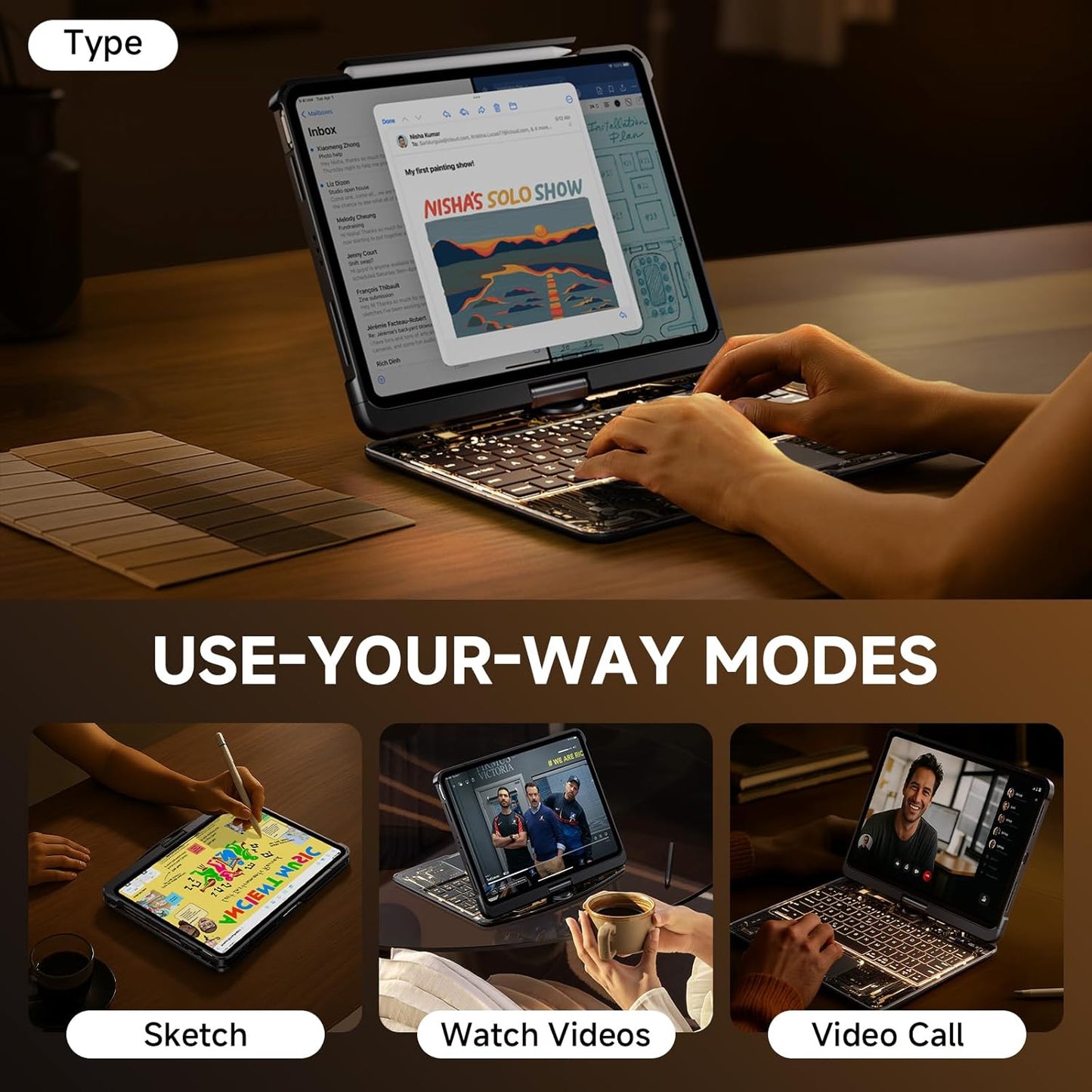 Transparent Case with Keyboard iPad Air (M3/M2,2025/2024) 11 Inch,Compatible 10.9" iPad Air 5th/4th & 11" iPad Pro 4/3/2/1,7-Color Backlit,Wireless Keyboard, 360°Rotating,with trackpad,Black