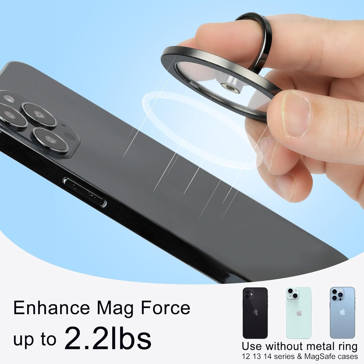 Magnetic Phone Grip for MagSafe, EI Sonador Magnet Phone Ring Holder, Removable, Compatible with iPhone 14 Plus 13 12 Pro Max Mini (Transparent Black Diamond)