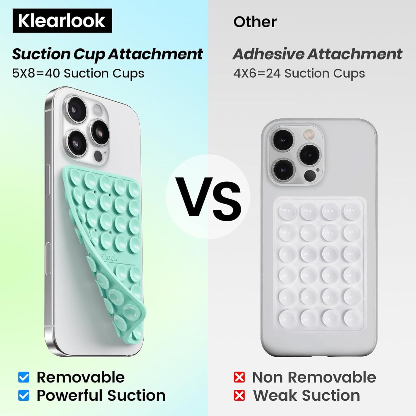 Klearlook Silicone Suction Cup Phone Case Mount Double Sided, Silicon Sticky Phone Grip with Higher Suction for Cell Phone, Hands-Free Phone Accessories Holder for Selfies and Videos, Light Green