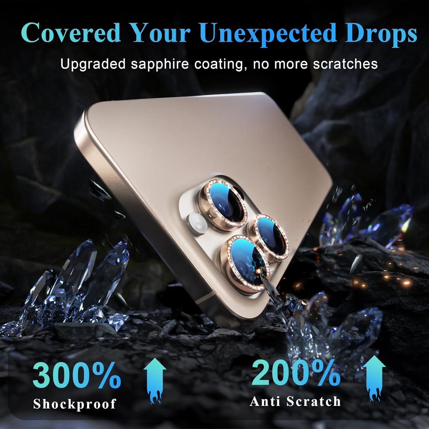 YWXTW Designed for iPhone 16 Pro/iPhone 16 Pro Max Camera Lens Protector Bling, [New Glitter Design] Individual Metal Tempered Glass Camera Cover Accessories Case Friendly (Desert Titanium)